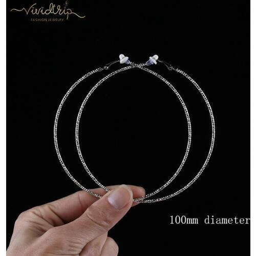 100mm Big Circle Exaggerated Rose Gold Silver Clip on Hoop Earrings for Women with Cushion Pad Without Piercing Ear Clip Jewelry