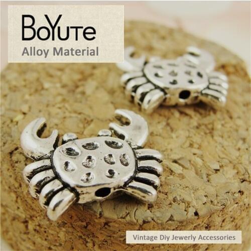 BoYuTe (50 Pieces/Lot) 13*15MM Zinc Alloy Materials Antique Silver Plated Metal Crab Beads for Diy Jewelry Findings