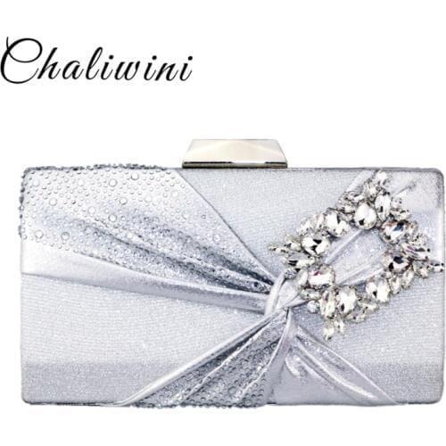 Chaliwini New arrival women Small square package with blue Gem stone and diamend Floral pattern lady purse day clutches bag