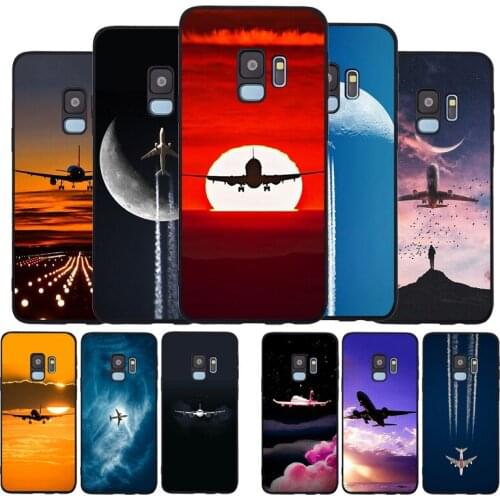 Black tpu case for samsung galaxy S6 S7 EDGE S8 S9 S10 Plus Lite note 8 9 10 Aircraft Airplane fly travel cloud Plane Customer