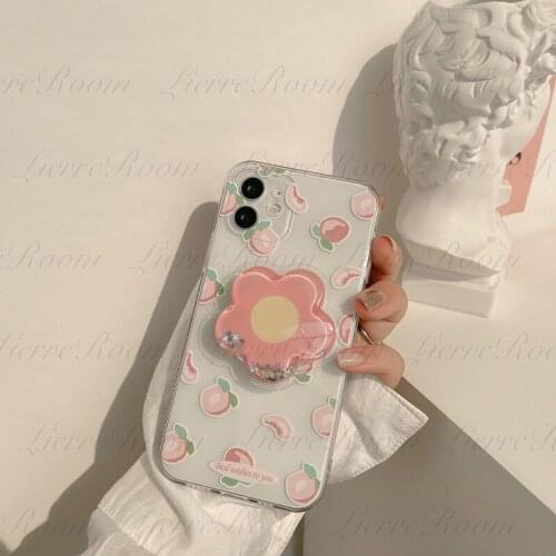LierreRoom Summer Peach Apple Mobile Phone Case Bracket For Iphone 12 Pro 11 Pro Max Protective Cover With Stand For XS MAX XR