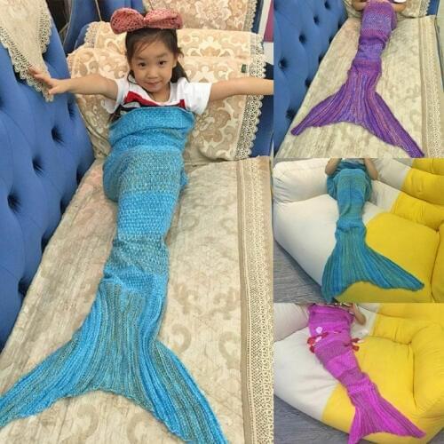 Kids Mermaid Tail Blanket Crochet Mermaid Blanket For Children Super Soft All Seasons Sleeping Knitted Blankets