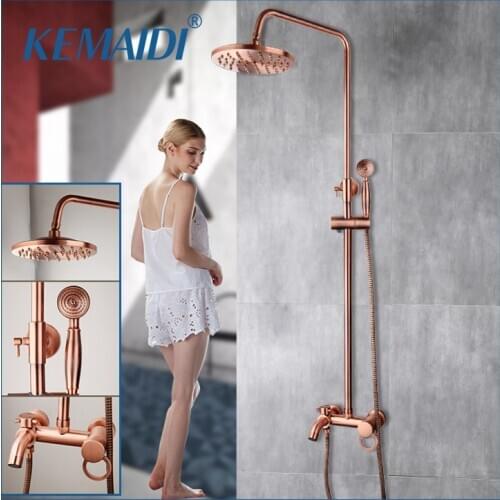 KEMAIDI Bathroom Shower Faucet Bath Faucet Mixer Tap With Hand Shower Head Rose Gold Shower Faucet Set Wall Mounted Brass