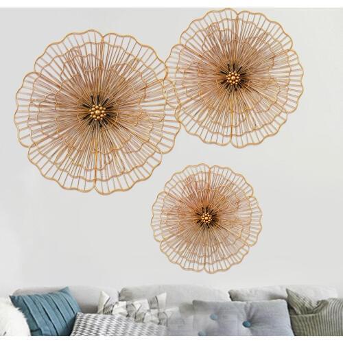 Chinese Wrought Iron Gold Flower Wall Mural Crafts Livingroom Home Background Wall Hanging Decoration Hotel Porch Wall Sticker