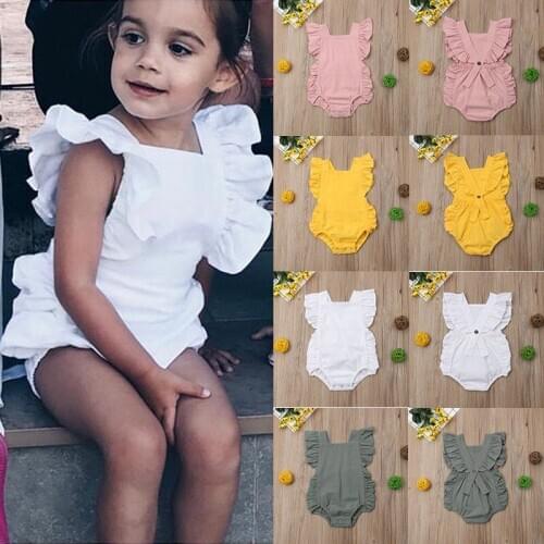 Baby Girl Ruffled Solid Color Sleeveless Backless Romper Newborn Jumpsuit Kids Outfit Girls Sunsuit Bodysuits One-Pieces Rompers
