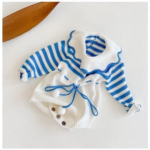 New Arrival Baby Girls Striple Long Sleeve Knit Romper