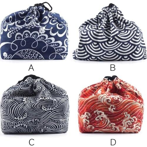 Japanese Style Lunch Box Bag Drawstring Lunch Bag Bento Tote Pouch Portable Children Storage Box Travel Tableware Storage Bag