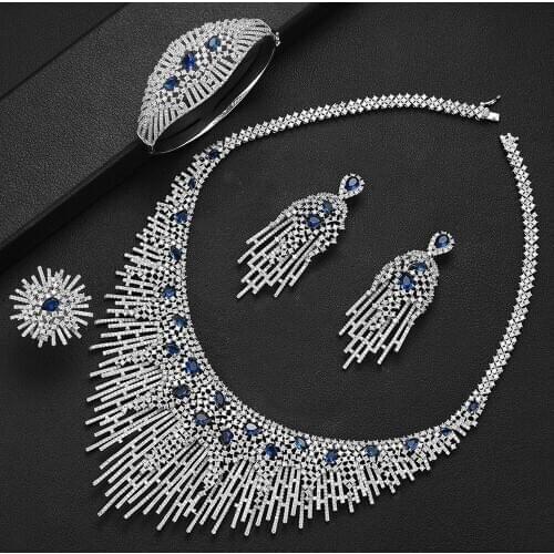 LARRAURI New Luxury BIG Tassel Dubai Jewelry Sets Necklace Bangle Earrings Ring Bridal Women Wedding Jewelry Accessories