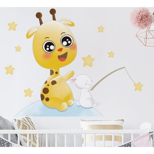 Cute Cartoon Giraffe Wall Stickers for Kids Room Nursery Decor Aesthetic Room Decoration Wallpaper Vinyl Art Mural Self-adhesive