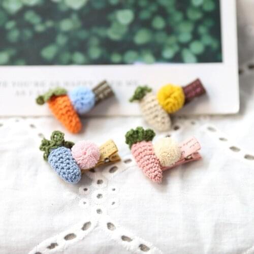 Boutique ins 20pcs Fashion Cute Pom Pom Hair Clips Solid Crochet Carrot Hairpins Princess Headwear Hair Accessories for Girls