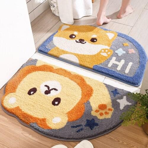 Cartoon Semi-circular Bath Mat Thickened Microfiber Flocking Bathroom Rug Super Absorbent Bathroom Door Mat Non-slip Foot Mat