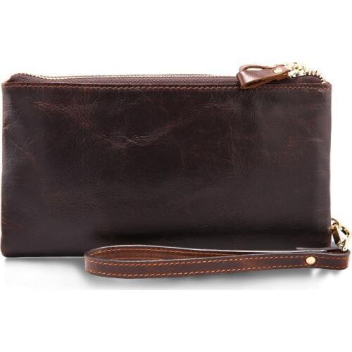 Men Long Wallet Genuine Cowhide Leather Double Zipper Purse Card Holder Male Multi Money Pack Long Wallet Men Clutch