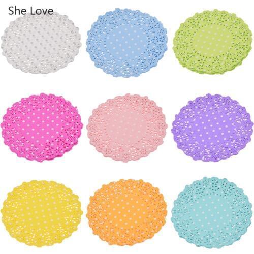 Chzimade 10Pcs/lot Dots Lace Paper Doilies Placemats For Wedding Party Decoration Supplies Scrapbooking Paper Crafts