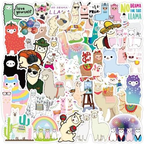 50Pcs/Pack Kawaii Cartoon Alpaca Graffiti Stickers For Motorcycle Notebook Computer Car Childrens Guitar Refrigerator