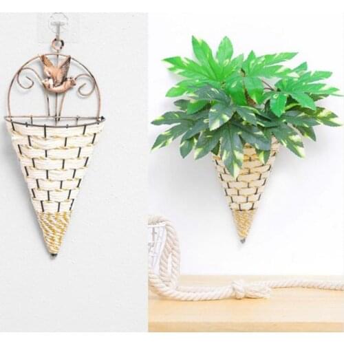 Wall Hanging Wicker Flower Basket Pot Planter Holder Storage Rack Home Decor Garden Pots & Planters Garden Supplies