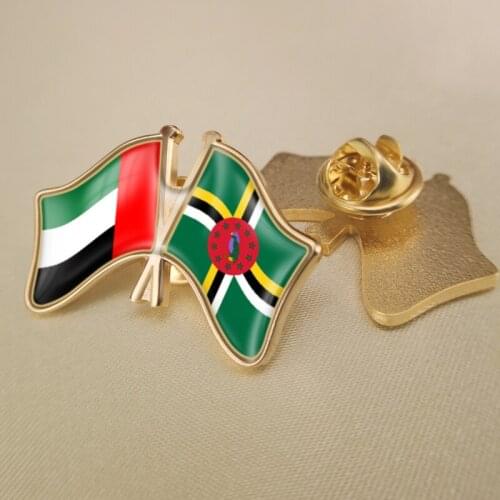 United Arab Emirates and Dominica Crossed Double Friendship Flags Lapel Pins Brooch Badges