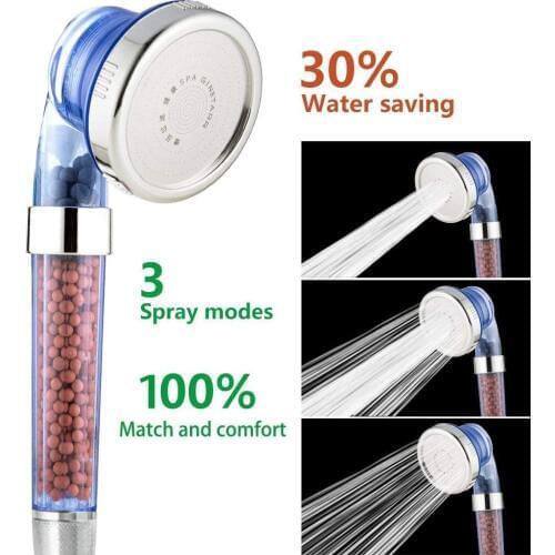 Handheld Shower Head Ionic Filter Filtration High Pressure Water Saving 3 Mode Function Spray Handheld Showerheads