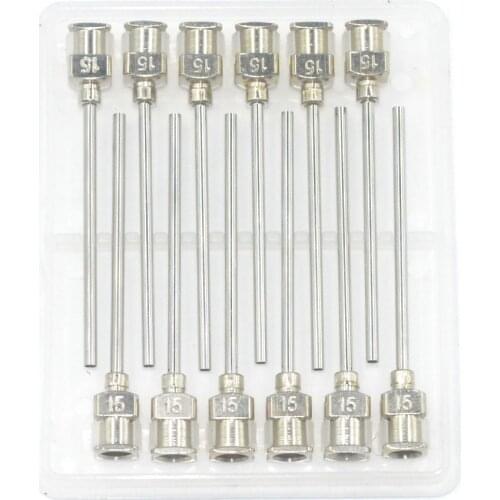 1.5 Inch Silver 15Ga Stainless Steel Dispensing Adhesive Glue Syringe Needle Tips Pack of 12