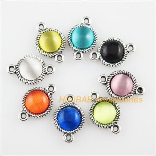 32 New Round Charms Tibetan Silver Stone Mixed Connectors 8.5x13.5mm