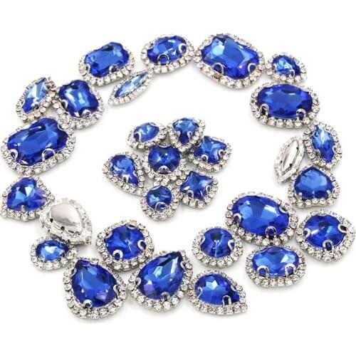 Wedding decorations Light Blue crystal buttons mix shape sew on glass rhinestones with cup chian rim diy clothing/necklace