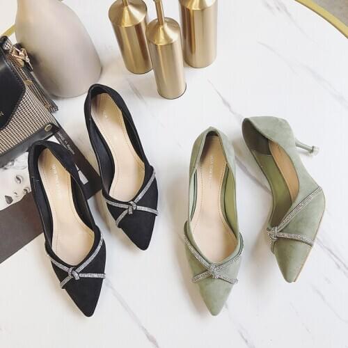 New Fashion Womens High Heel Pointed Womens Shoes Wild Luxury Rhinestone Frosted Leather Pumps Womens Office Shoes W37-33