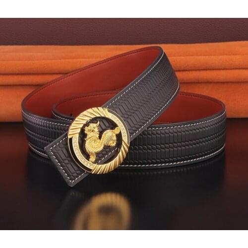 High Quality Round Buckle belts men Top cow genuine leather Designer Belts for male cowboy Cowskin Waist Strap 3.8cm wide