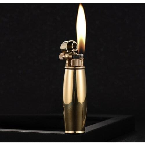 High-end Creative Drum Gourd Appearance Pure Copper Carved Grinding Wheel Kerosene Lighter Mini Portable Side Slip Ignition