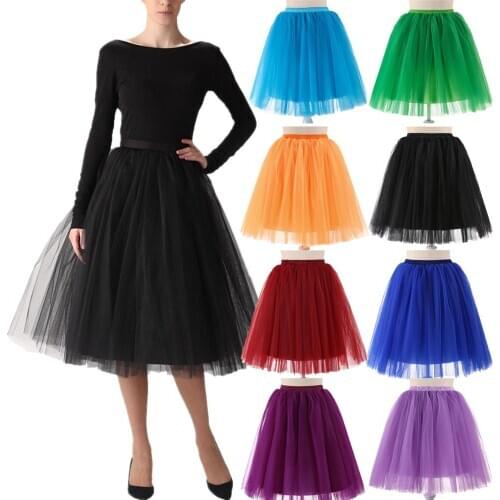 HONGFUYU 5 Layers Tutu Tulle Skirt Pleated Skirts Womens Bridesmaid Wedding Petticoat 25 Colors faldas Mujer saias jupe 65cm