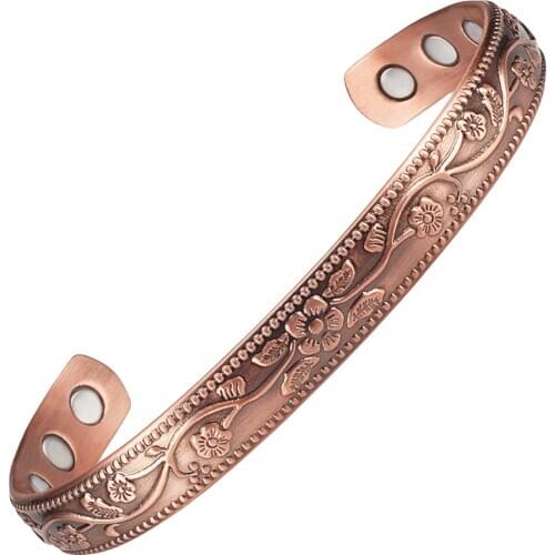 Wollet Jewelry Magnetic Therapy Pure Copper Bangle For Women Plaw Flower Patterned Magnets with 2500 gauss Health Anti Arthritis