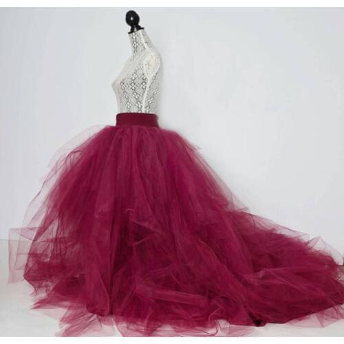 Burgundy Ball Gown Tutu Skirt Floor Length Long Skirts Womens Extra Puffy Wedding Party Skirt with Train Plus Size Saia Jupe