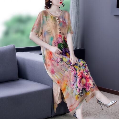 Spring Summer Beach 4XL Plus Size Runway Maxi Dress 2021 Vintage Floral Mulberry Silk Dress Elegant Women Bodycon Party Vestidos
