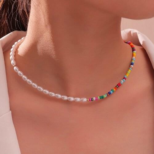 Women Fashion Vintage Pearl Acrylic Bead Asymmetric Necklace Party Elegant Chain Retro Accessories Streetstyle Necklace