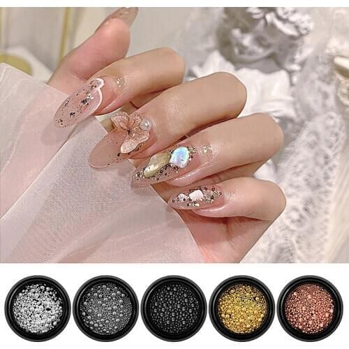 1 Box Nail Art Decortion Rhinestone Mixed Size 3D metal Steel Caviar Beads Gold Black Janpanes Style Manicure DIY Tools