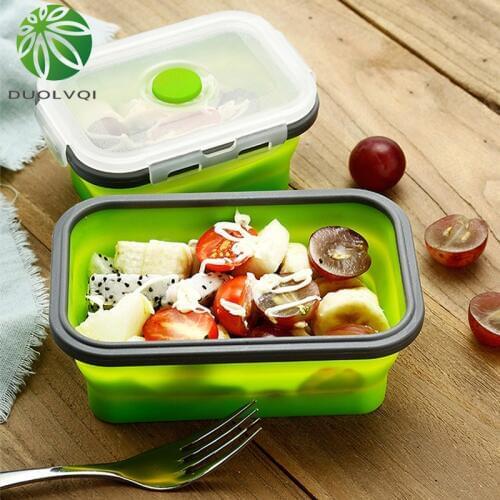 Duolvqi 1pc Collapsible Silicone Food Lunch Box Dinnerware Foldable Fruit Salad Storage Food Box Container Tableware BPA Free