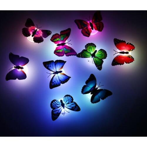 Multicolor Random 10 Pieces Beautiful Butterfly LED Wall Night Light Changing Lamp Beautiful Home Office Bar Light Wall Light