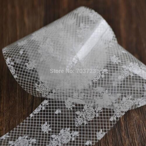 100M Lace Grid White Rose Nail Art Full Tips Wraps DIY Flowers Foils Transfer Polish Adhesive DIY Craft Sticker