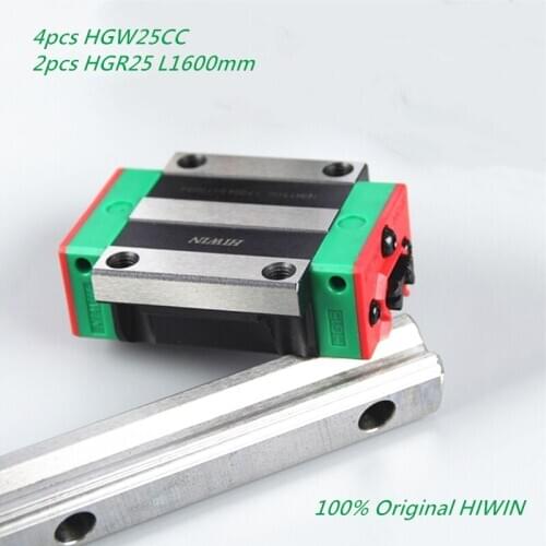 2pcs Original HIWIN Linear guide HGR25 L1600mm rail + 4pcs HGW25CC linear flanged carriage block