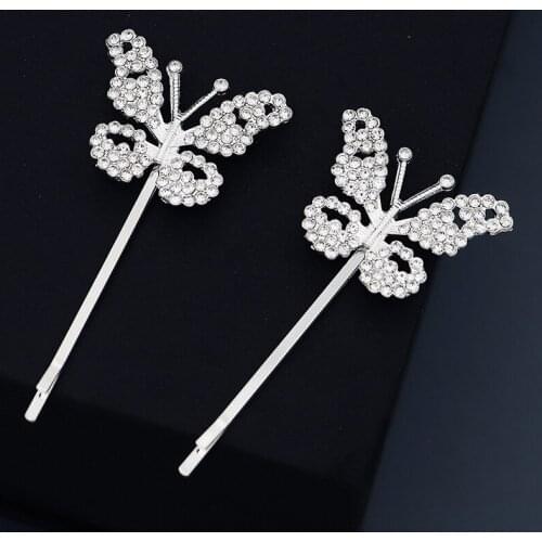 2PCS Rhinestone Flower Bangs Hairpin Vintage Side Clip Wedding Duckbill Clip Hair Accessories for Girls BN