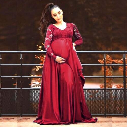 2021 Sexy Lace Maternity Dresses for Photo Shoot Maxi Gown Split Side Women Pregnant Photography Props Long Pregnancy Dress
