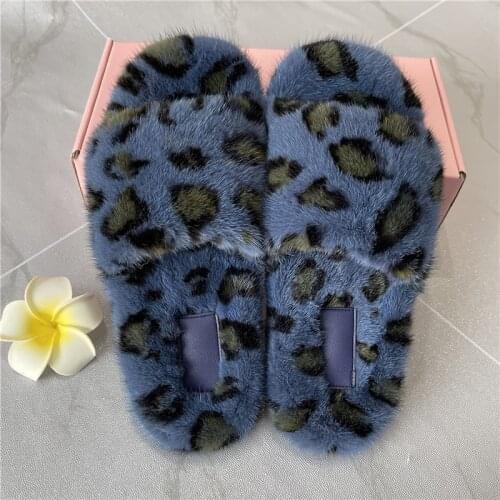 Custom 2021 Womens Shoes Flat Fashion Slippers Fur With Logo Luxury Fluffy Slides 100% Mink Fur Slippers