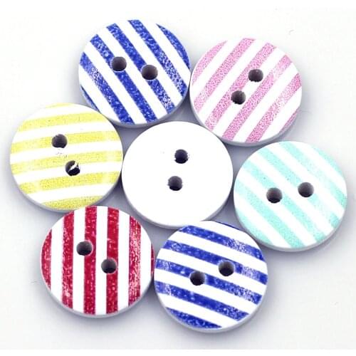 30PCS Mixed Striped Pattern Mini Round Wooden Sewing Buttons 2 Holes Clothing Crafts Scrapbook Ornaments Making Accessories 15mm