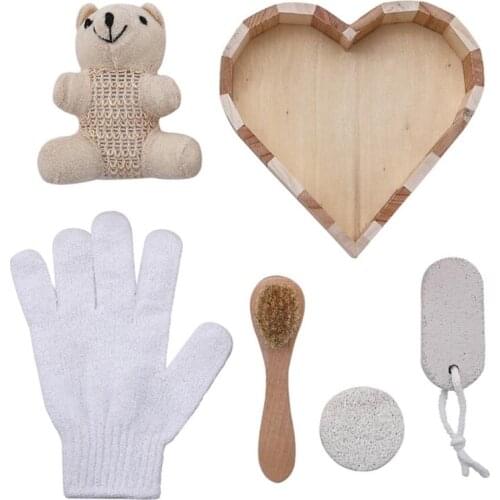 6pcs Shower Brush Bath Kit Gift Bathing Dry Wet Skin Brushes Scrub Gloves