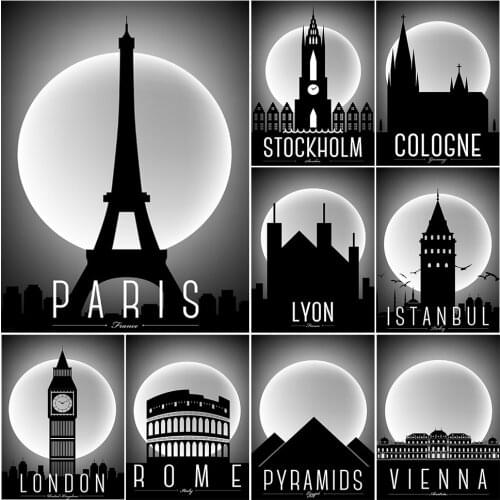 Diamond Mosaic Black And White Building House Full Square Drill Diamond Painting Handmade Cross Stitch Kit Gift 03