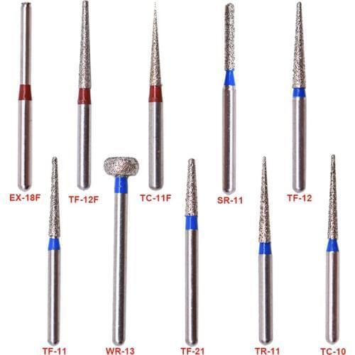 100 pcs Dental Diamond Burs 1.6mm Dental High Speed Burs Diamond Polishing Tooth Preparation bur High Speed Handpiece Turbine
