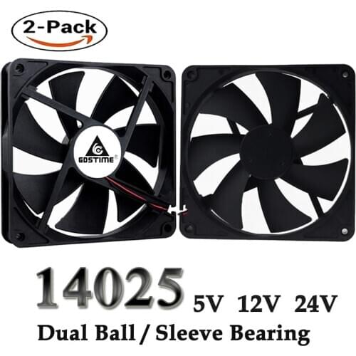 2Pcs Gdstime DC 140MM 5V 12V 24V 2PIN USB 140x140x25mm Dual Ball PC Brushless Case Cooling Fan 14025 14CM CPU Cabinet Cooler Fan