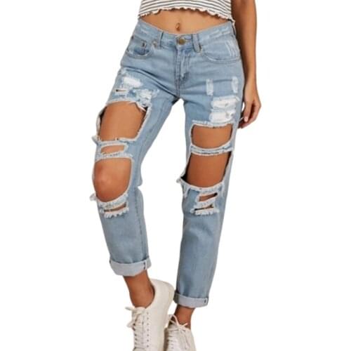 Streetwear Big Hole Destroyed Baggy Jeans Woman High Waist Ripped Boyfriend Jeans For Women Oversized Broken Denim Jeans Large
