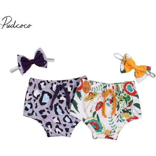 Infant Baby Girl Stretchy Short Pant with Headband, Casual Summer Diaper Covers 2 Piece Sets