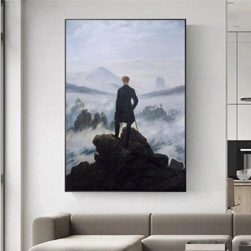Wanderer Above The Sea of Fog Famous Paintings Canvas Painting Art Posters and Prints Wall Pictures Cuadros for Living Room