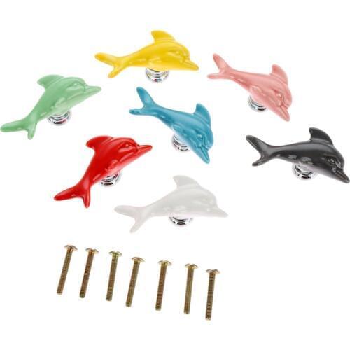 1Pc Dolphin shape Ceramic Knob Furniture Handles Wardrobe Door Pull Drawer Kitchen Cupboard Cabinet Home Decor screws 61mm