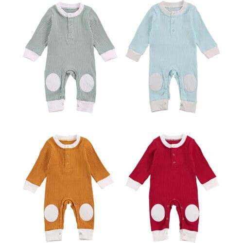 2020 0-18M Autumn Newborn Baby Long Sleeve Jumpsuit Boys Girls Fresh Color Contrast Patch One Piece Long Pants Romper